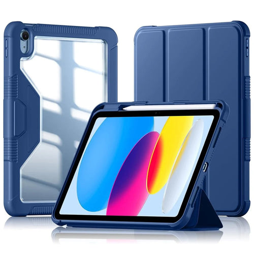 Bulk Purchasing For iPad (2025) / 10.9 (2022) Case Stand Leather+TPU+PC Clear Tablet Cover with Pen Slot - Blue - 1