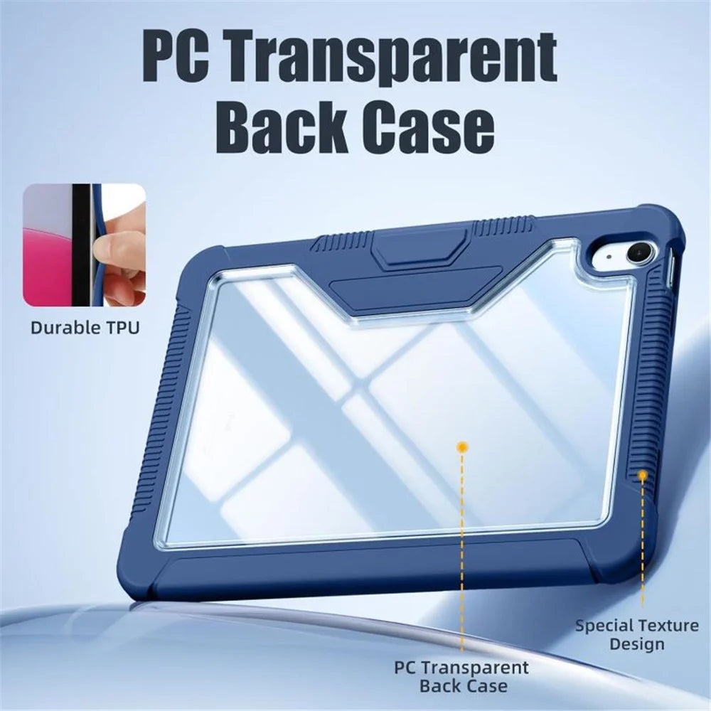 Bulk Purchasing For iPad (2025) / 10.9 (2022) Case Stand Leather+TPU+PC Clear Tablet Cover with Pen Slot - Blue - 2