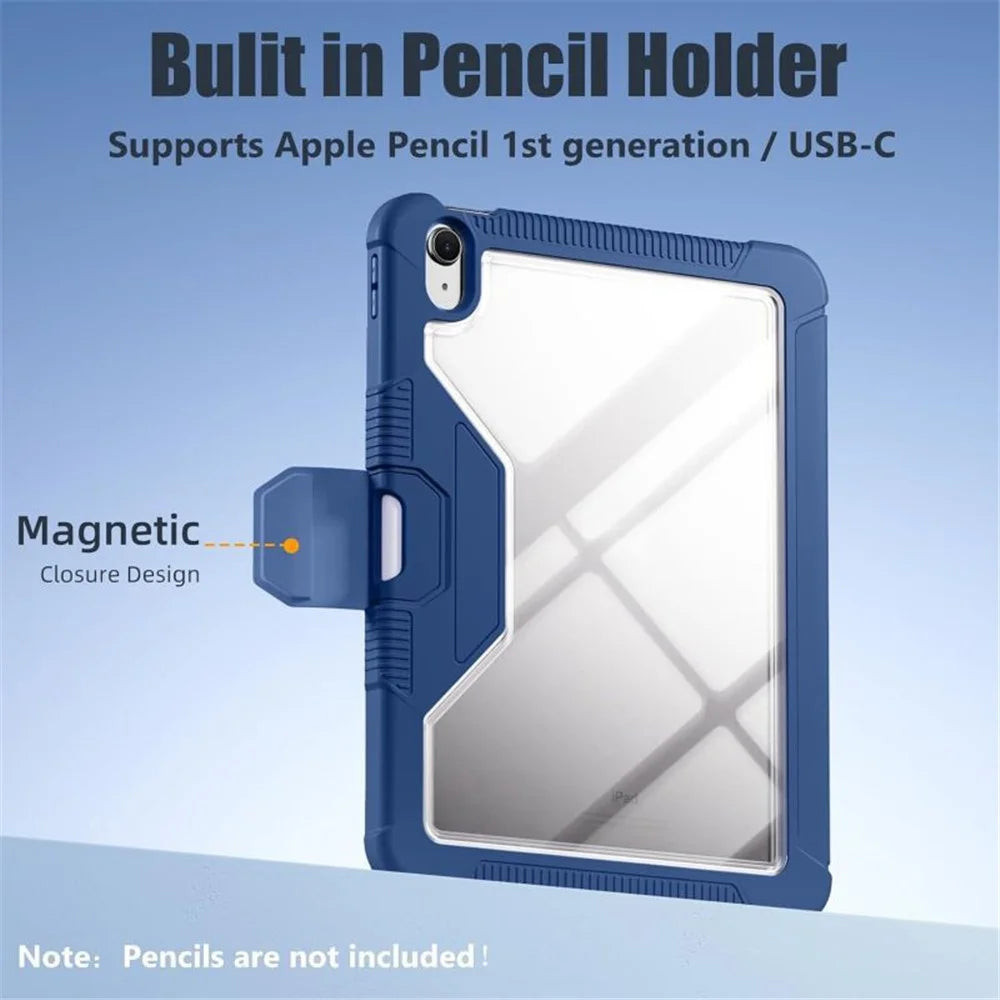 Bulk Purchasing For iPad (2025) / 10.9 (2022) Case Stand Leather+TPU+PC Clear Tablet Cover with Pen Slot - Blue - 4