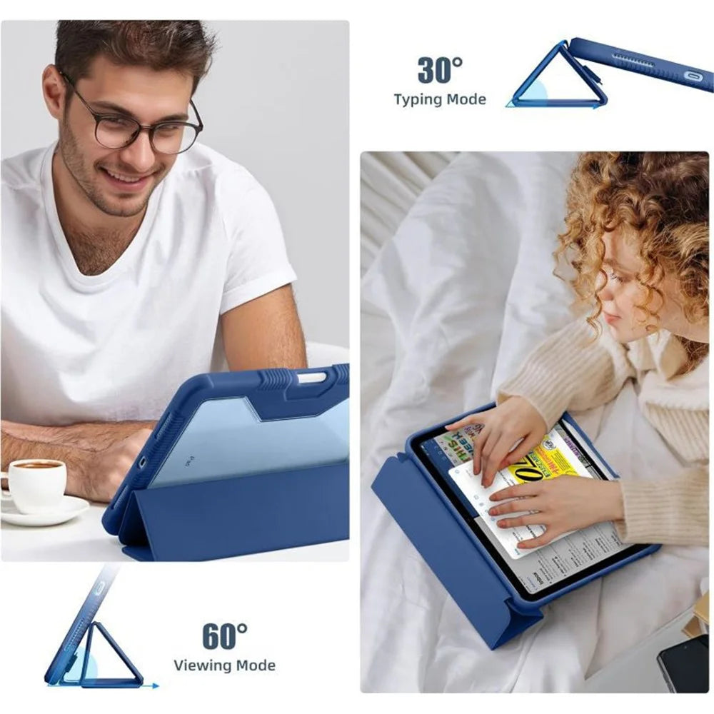Bulk Purchasing For iPad (2025) / 10.9 (2022) Case Stand Leather+TPU+PC Clear Tablet Cover with Pen Slot - Blue - 6