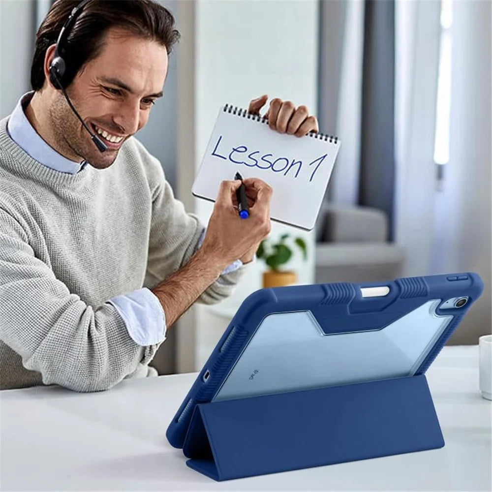 Bulk Purchasing For iPad (2025) / 10.9 (2022) Case Stand Leather+TPU+PC Clear Tablet Cover with Pen Slot - Blue - 7