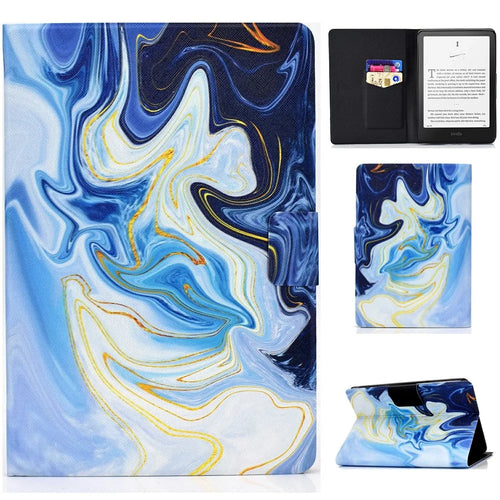 For Amazon Kindle Paperwhite (2024) Case Stand Pattern Printed Leather Cover - Blue Marble - 1