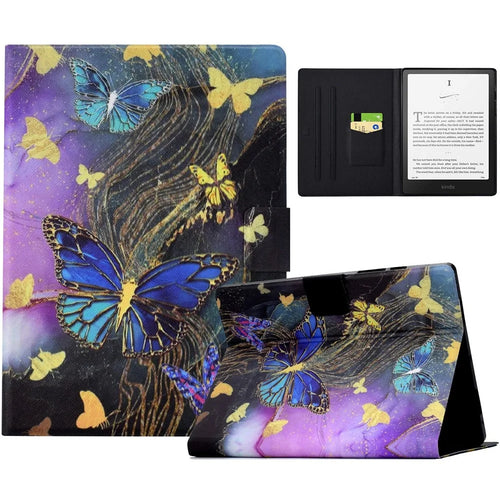 For Amazon Kindle Paperwhite (2024) Case Card Holder Pattern Print Leather Cover - Golden Butterflies - 1