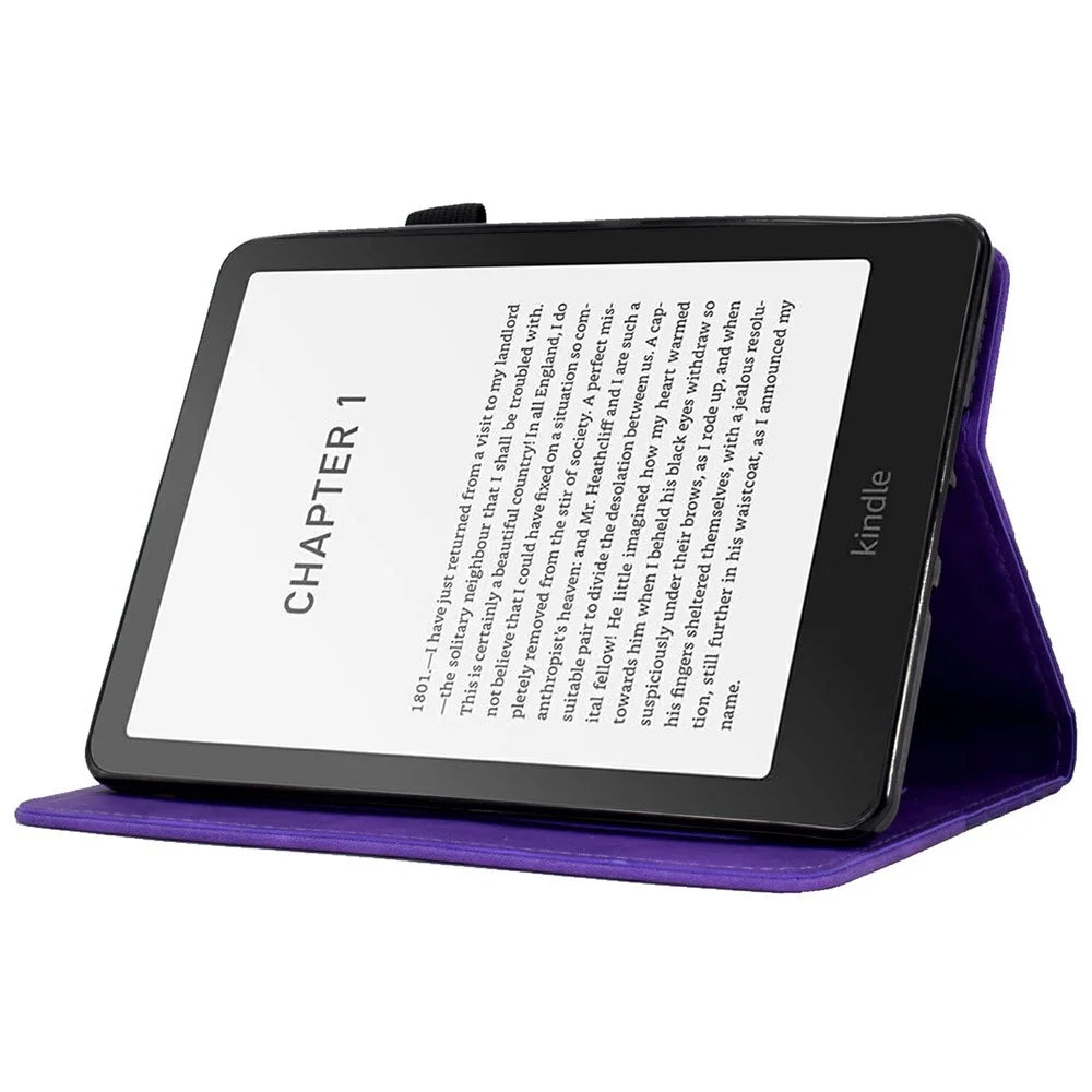 For Amazon Kindle Paperwhite (2024) Case Card Slots Leather Cover Block Pattern - Purple - 3