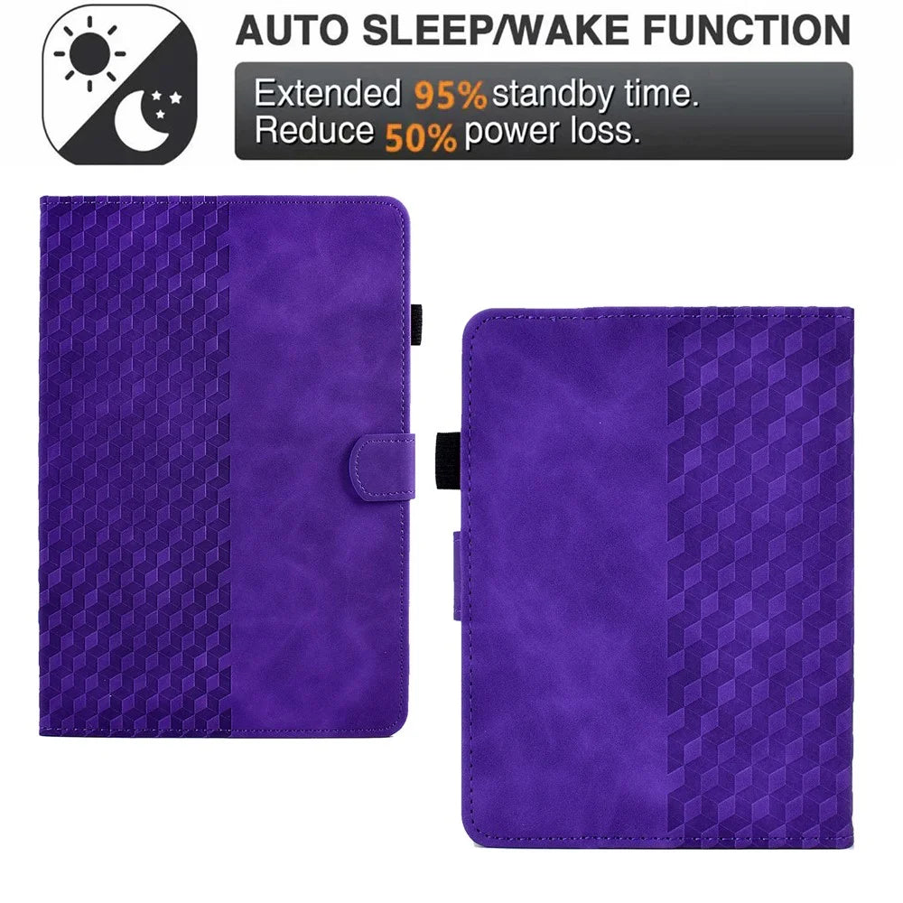 For Amazon Kindle Paperwhite (2024) Case Card Slots Leather Cover Block Pattern - Purple - 5