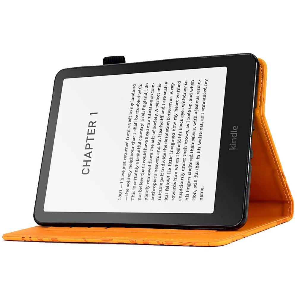 For Amazon Kindle Paperwhite (2024) Leather Case Tree Pattern Card Slots Stand Cover - Khaki - 3