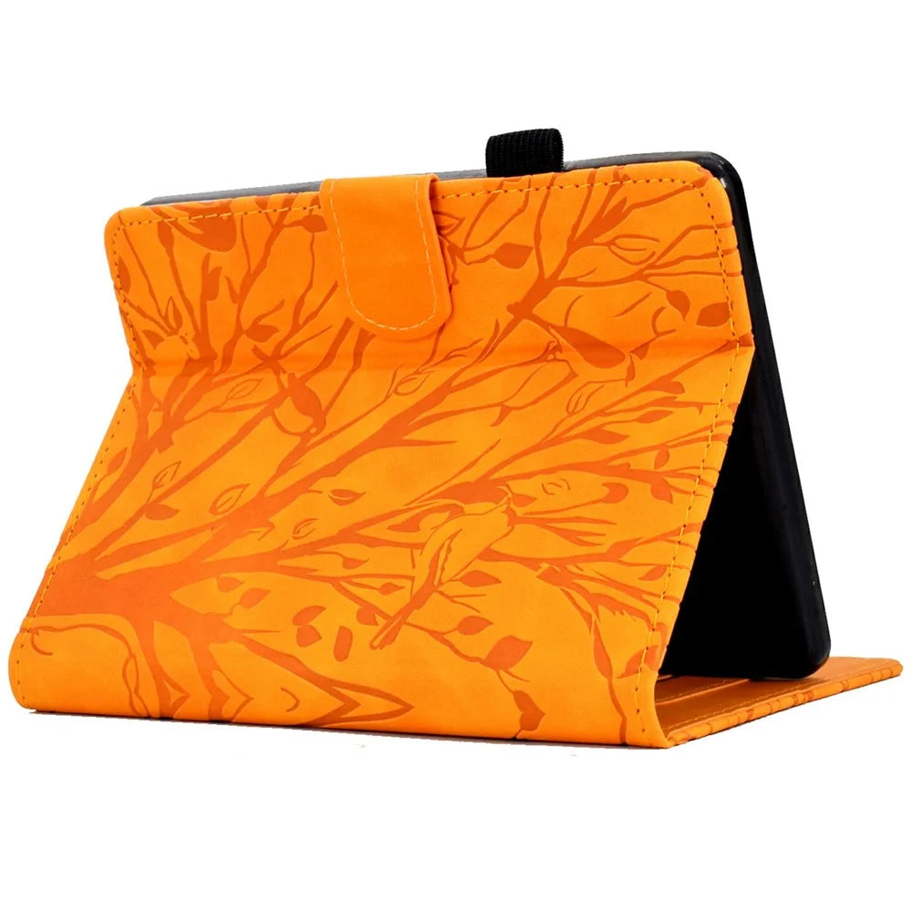 For Amazon Kindle Paperwhite (2024) Leather Case Tree Pattern Card Slots Stand Cover - Khaki - 4