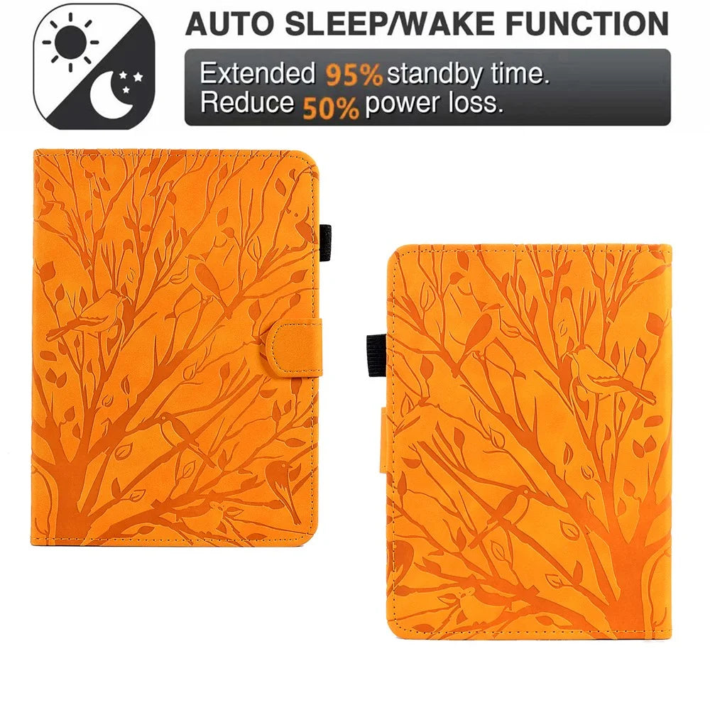 For Amazon Kindle Paperwhite (2024) Leather Case Tree Pattern Card Slots Stand Cover - Khaki - 5