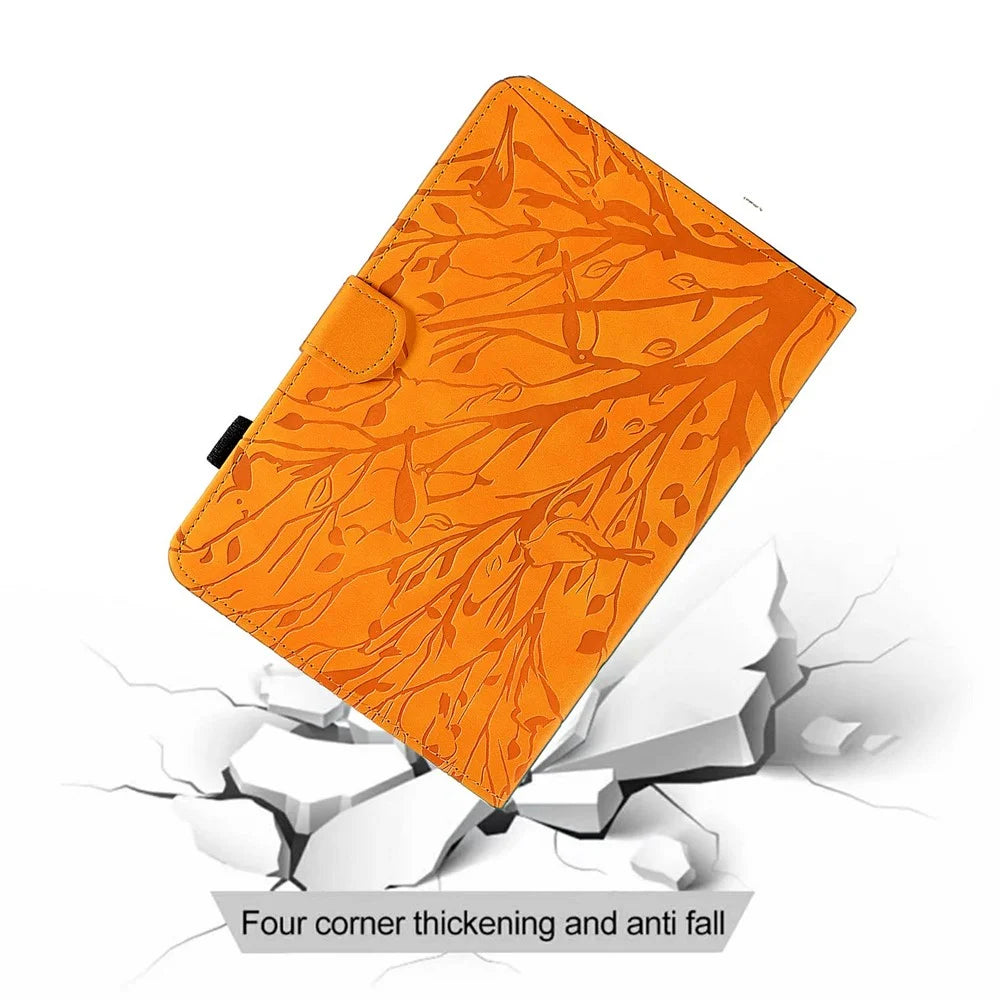 For Amazon Kindle Paperwhite (2024) Leather Case Tree Pattern Card Slots Stand Cover - Khaki - 6