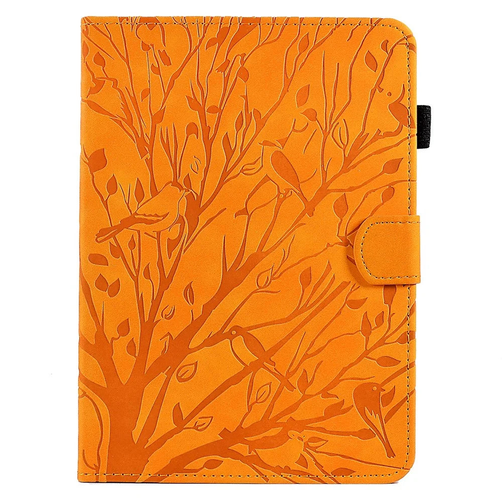 For Amazon Kindle Paperwhite (2024) Leather Case Tree Pattern Card Slots Stand Cover - Khaki - 7