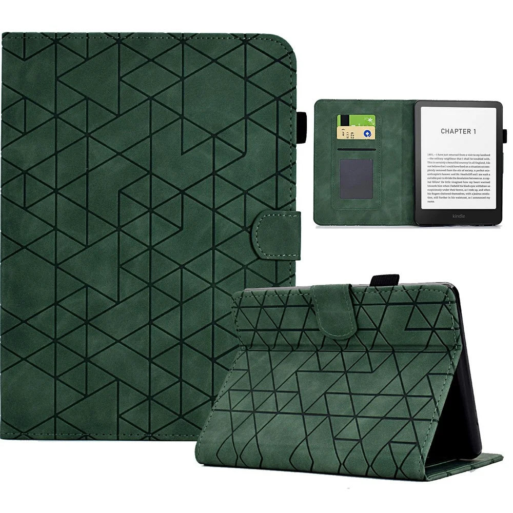For Amazon Kindle Paperwhite (2024) Case Card Slots Stand Rhombus Auto Wake / Sleep Leather Cover - Green - 1