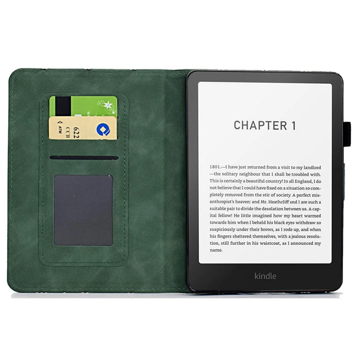 For Amazon Kindle Paperwhite (2024) Case Card Slots Stand Rhombus Auto Wake / Sleep Leather Cover - Green - 2