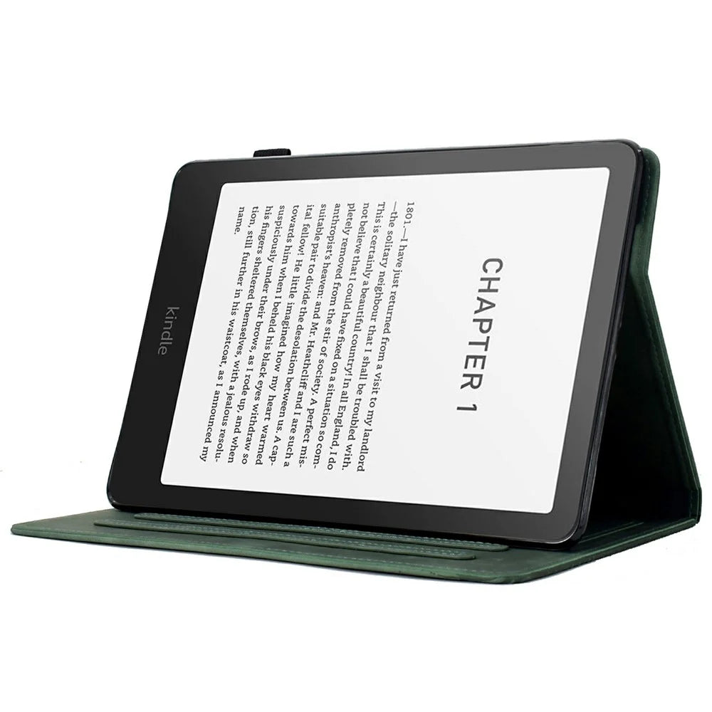 For Amazon Kindle Paperwhite (2024) Case Cats Imprinted PU Leather Card Slots E-Reader Cover - Green - 3