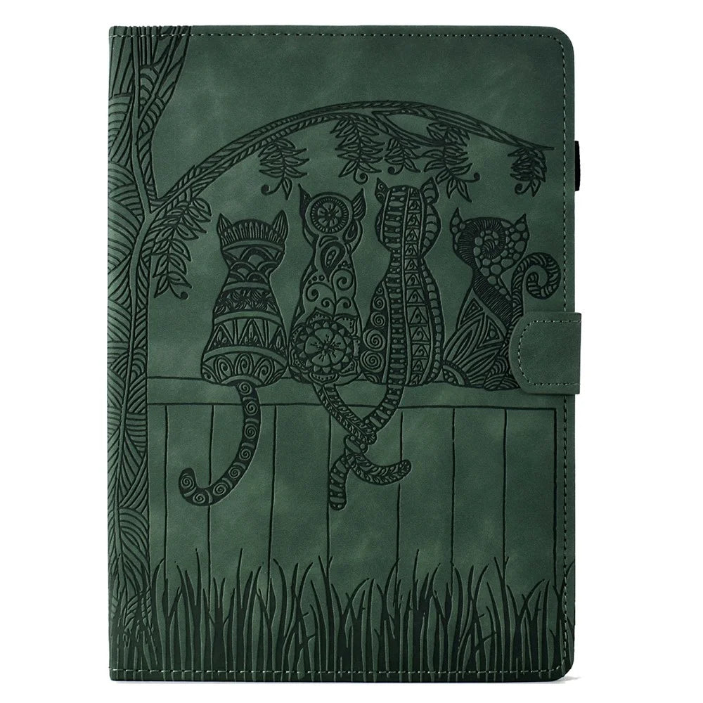 For Amazon Kindle Paperwhite (2024) Case Cats Imprinted PU Leather Card Slots E-Reader Cover - Green - 7