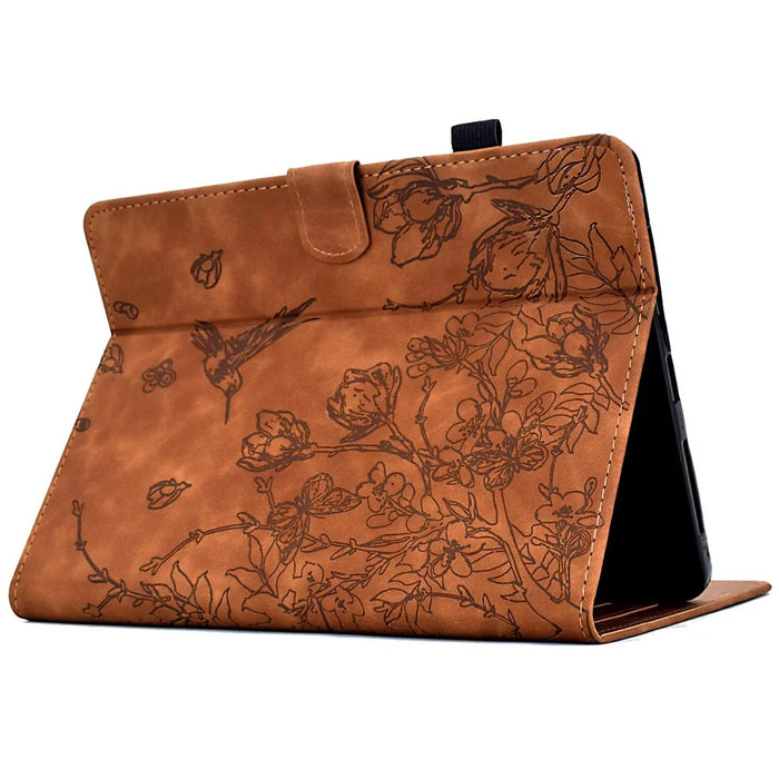 For Amazon Kindle Paperwhite (2024) Case Flower Bird Imprinted Card Holder Leather E-Reader Cover - Brown - 4