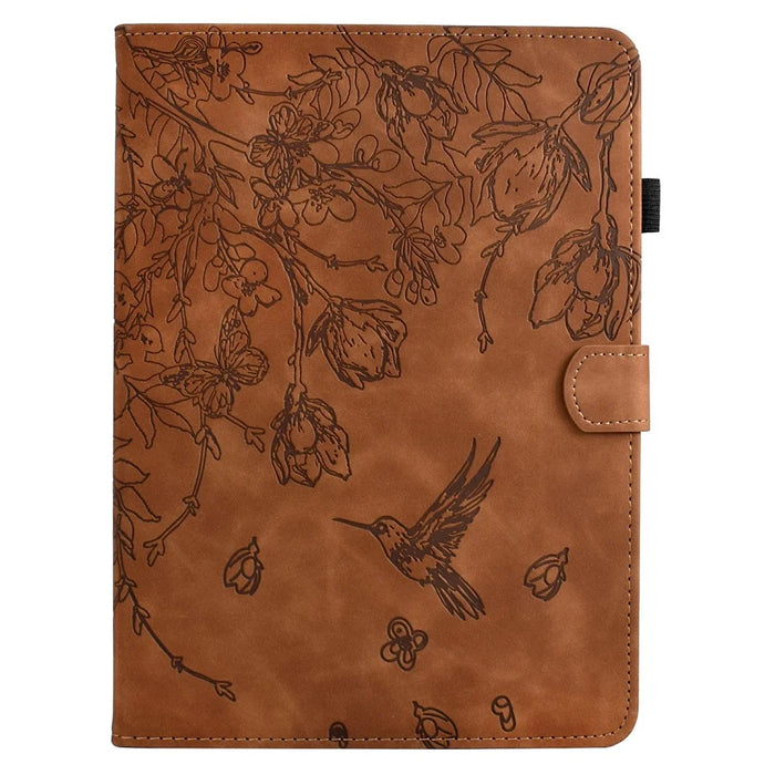 For Amazon Kindle Paperwhite (2024) Case Flower Bird Imprinted Card Holder Leather E-Reader Cover - Brown - 7
