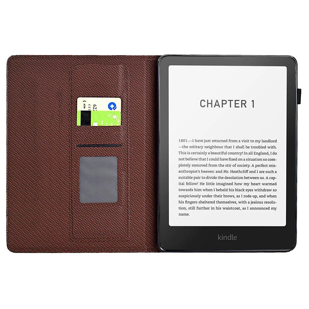 For Amazon Kindle Paperwhite (2024) Case Carbon Fiber Texture PU Leather Cover Stand View - Brown - 2