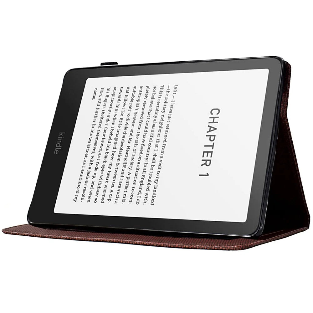 For Amazon Kindle Paperwhite (2024) Case Carbon Fiber Texture PU Leather Cover Stand View - Brown - 4