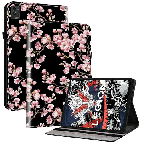 For Lenovo Legion Y700 (2025) Leather Case Pattern Printed Stand Tablet Cover with Card Slots - Plum Blossom - 1