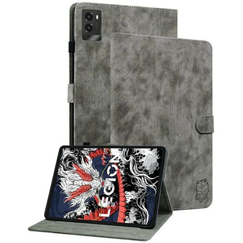 For Lenovo Legion Y700 (2025) Cases Tiger Imprint Anti-Scratch PU Leather Tablet Cover - Grey - 1