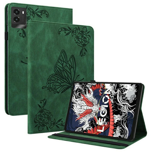 For Lenovo Legion Y700 (2025) Case Butterfly Flower Imprint PU Leather Tablet Cover with Card Slots - Green - 1