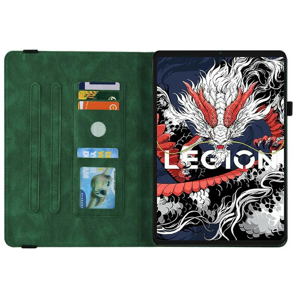 For Lenovo Legion Y700 (2025) Case Butterfly Flower Imprint PU Leather Tablet Cover with Card Slots - Green - 2