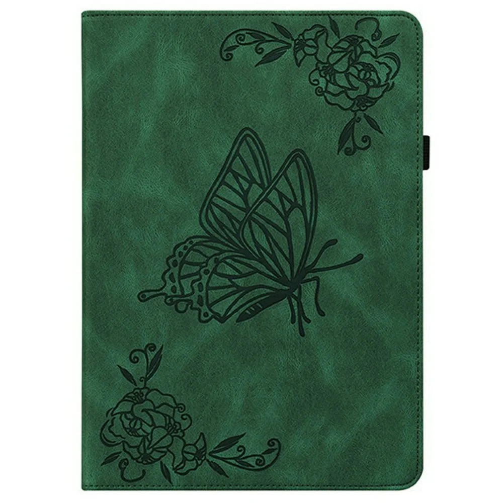For Lenovo Legion Y700 (2025) Case Butterfly Flower Imprint PU Leather Tablet Cover with Card Slots - Green - 5