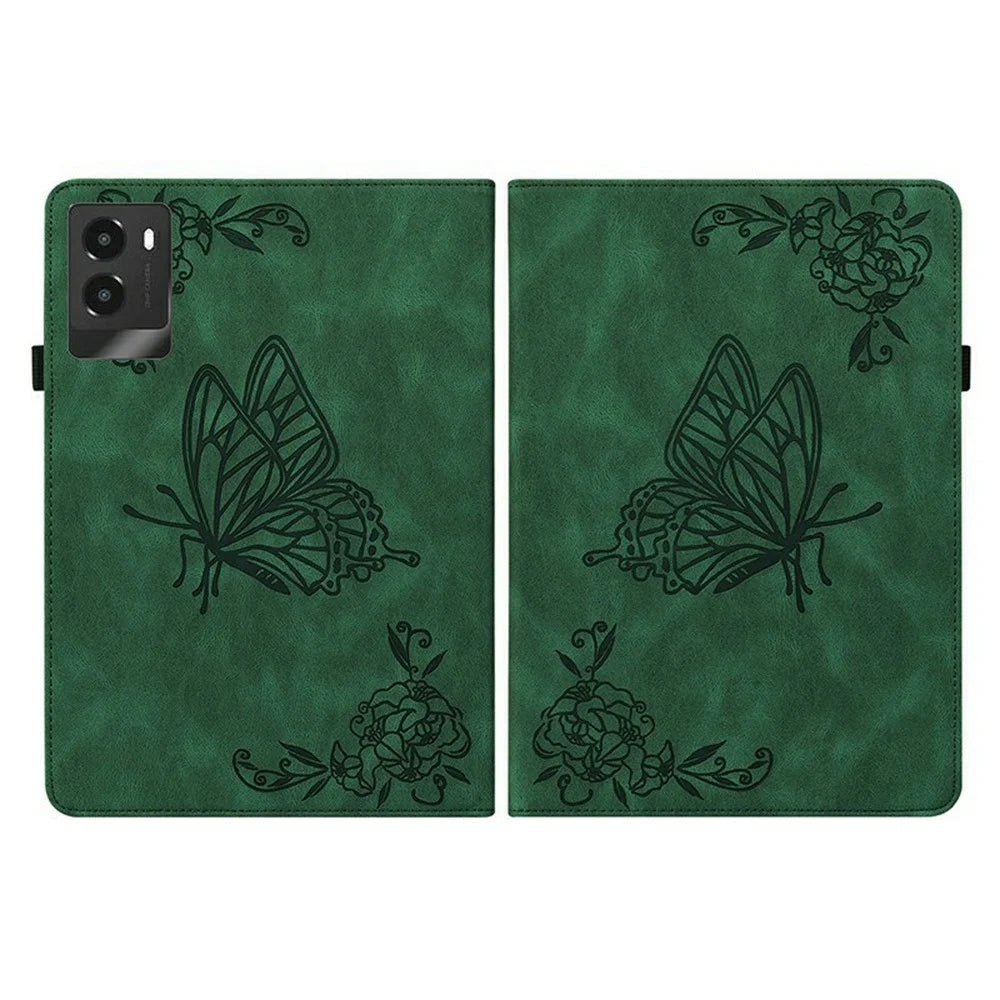For Lenovo Legion Y700 (2025) Case Butterfly Flower Imprint PU Leather Tablet Cover with Card Slots - Green - 7