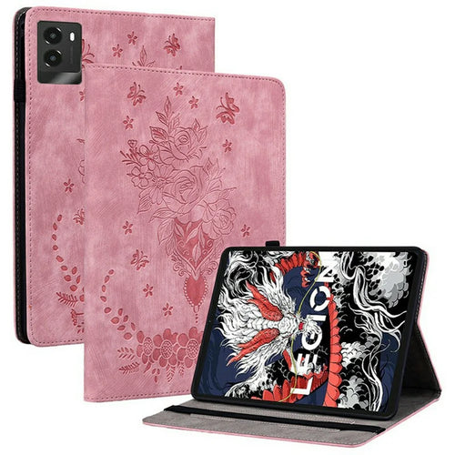 For Lenovo Legion Y700 (2025) Case Card Holder Anti-Scratch Leather Cover Rose Flower Imprint - Pink - 1