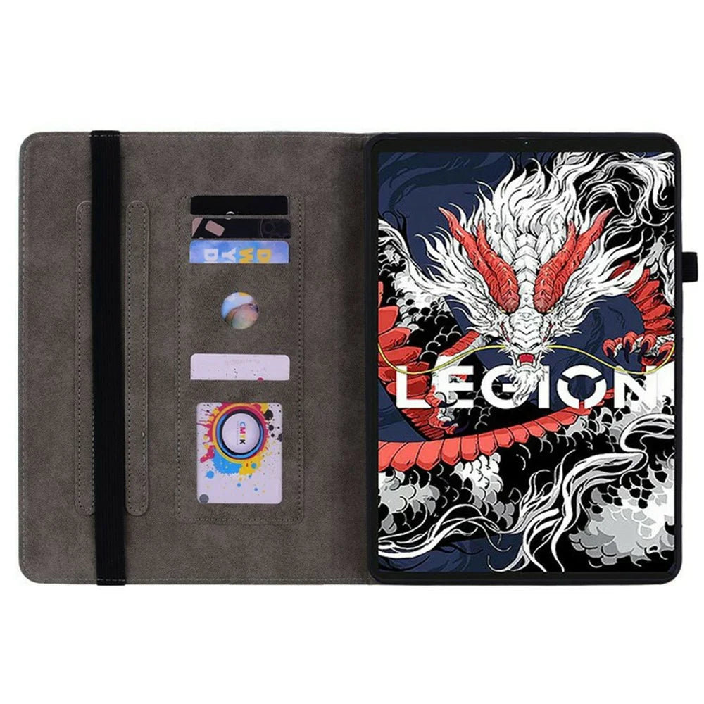For Lenovo Legion Y700 (2025) Case Card Holder Anti-Scratch Leather Cover Rose Flower Imprint - Pink - 2