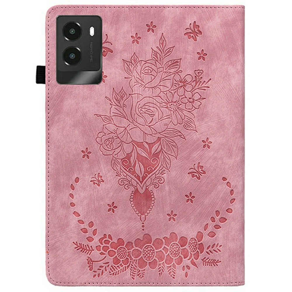 For Lenovo Legion Y700 (2025) Case Card Holder Anti-Scratch Leather Cover Rose Flower Imprint - Pink - 6