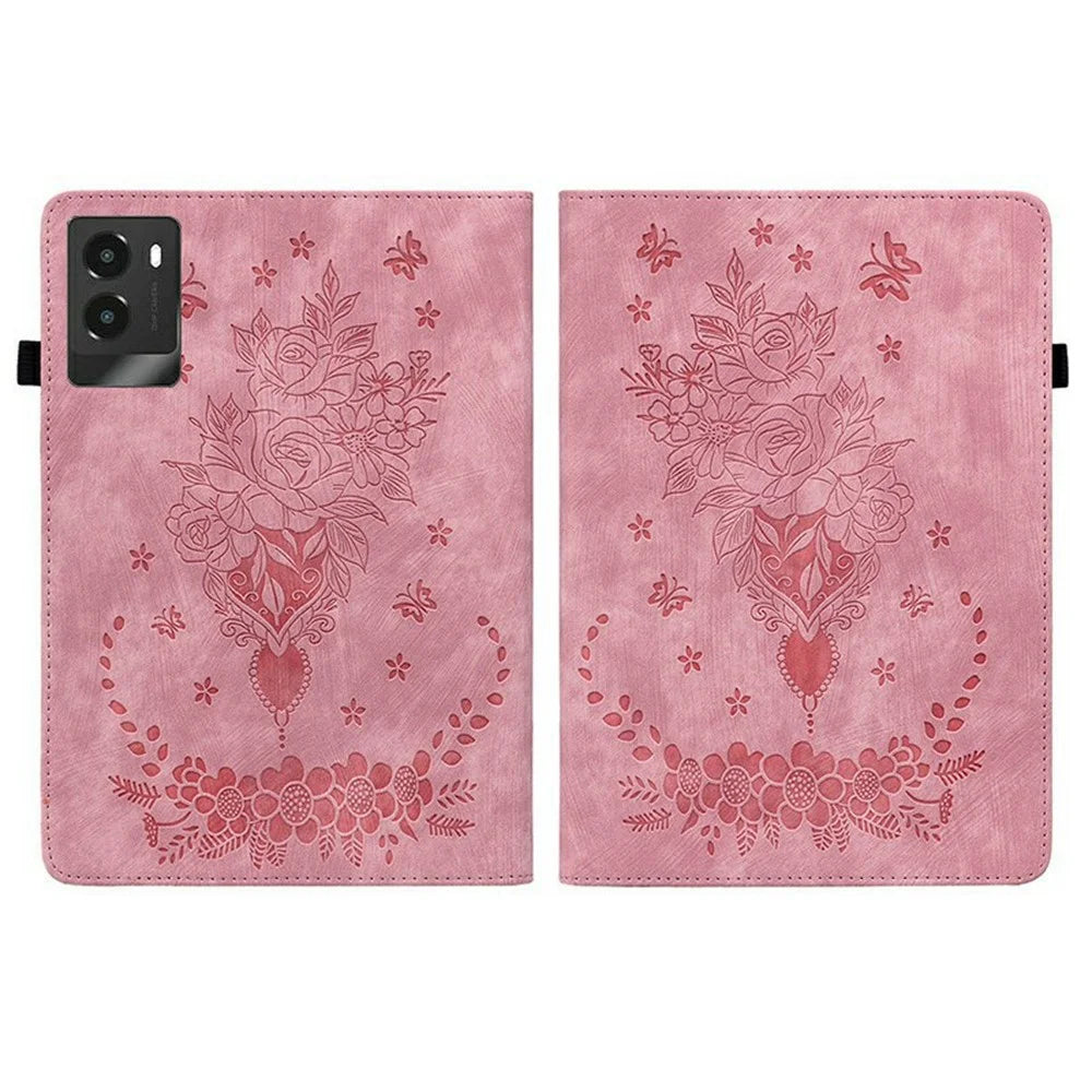 For Lenovo Legion Y700 (2025) Case Card Holder Anti-Scratch Leather Cover Rose Flower Imprint - Pink - 7