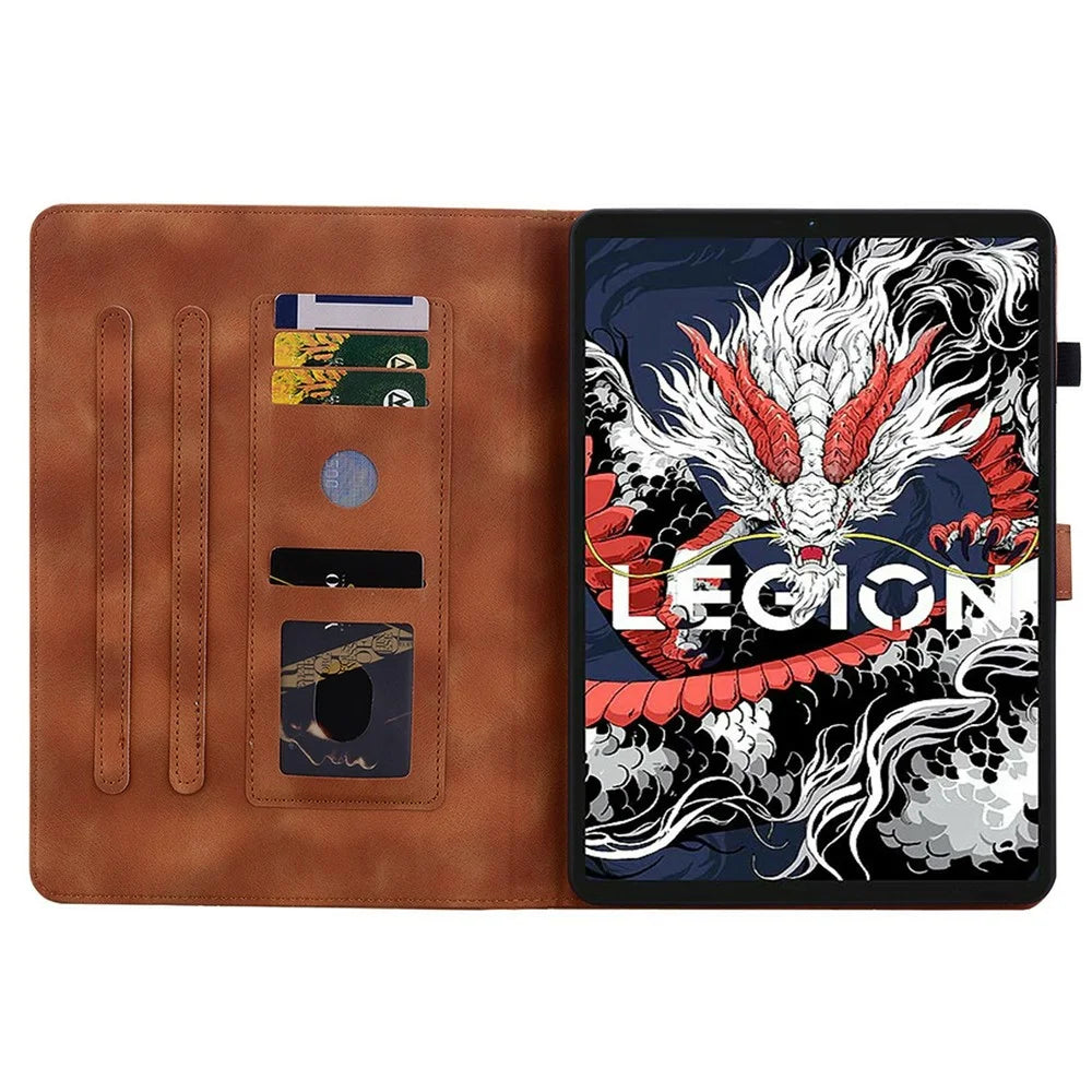 For Lenovo Legion Y700 (2025) Case Lily Flower Imprint Card Slots Leather Tablet Cover - Brown - 2