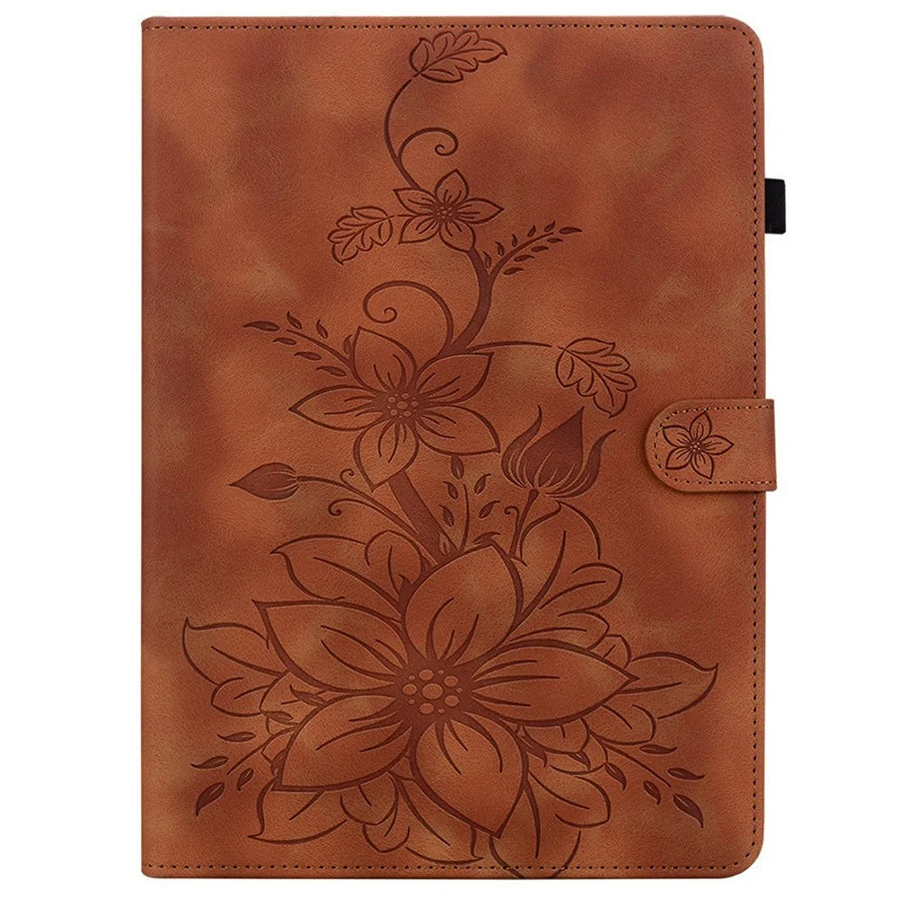 For Lenovo Legion Y700 (2025) Case Lily Flower Imprint Card Slots Leather Tablet Cover - Brown - 5