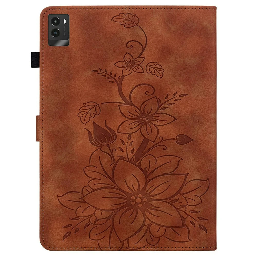 For Lenovo Legion Y700 (2025) Case Lily Flower Imprint Card Slots Leather Tablet Cover - Brown - 6