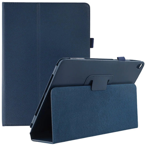 Tablet Case For iPad 10.2 (2021)  /  (2020)  /  (2019) Litchi Texture Bi-Fold Stand Leather Cover - Dark Blue - 1