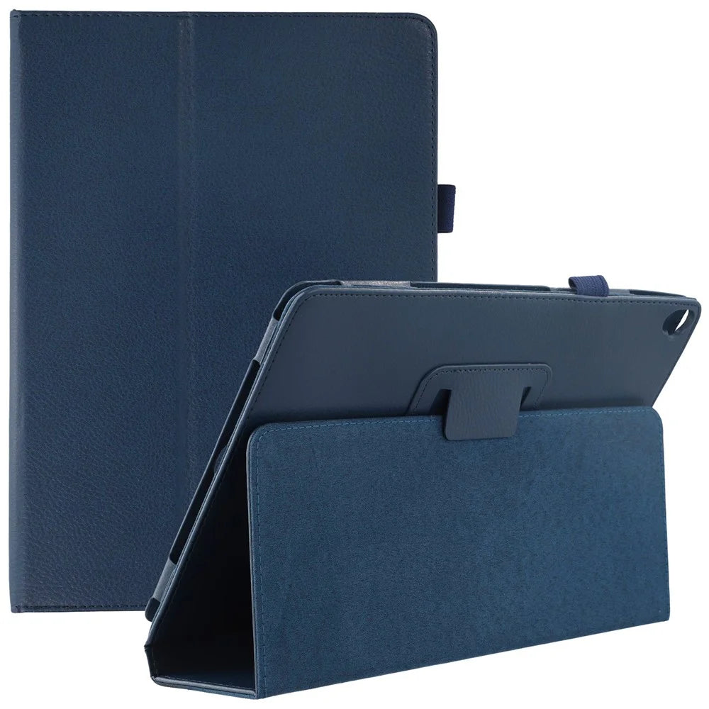 Tablet Case For iPad 10.2 (2021)  /  (2020)  /  (2019) Litchi Texture Bi-Fold Stand Leather Cover - Dark Blue - 1