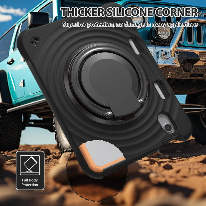 For iPad mini (2024) / (2021) Case Rotatable Hand Grip Kickstand PC Silicone TPU Tablet Cover - Black - 5
