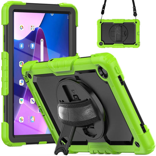 For Lenovo Tab M10 Plus (3rd Gen) / Xiaoxin Pad 2022 10.6 inch 125FU / 128FU Silicone+PC Protective Case with Shoulder Strap Anti-Scratch Cover Shockproof Portable Tablet Kickstand Case - Yellow Green - 1