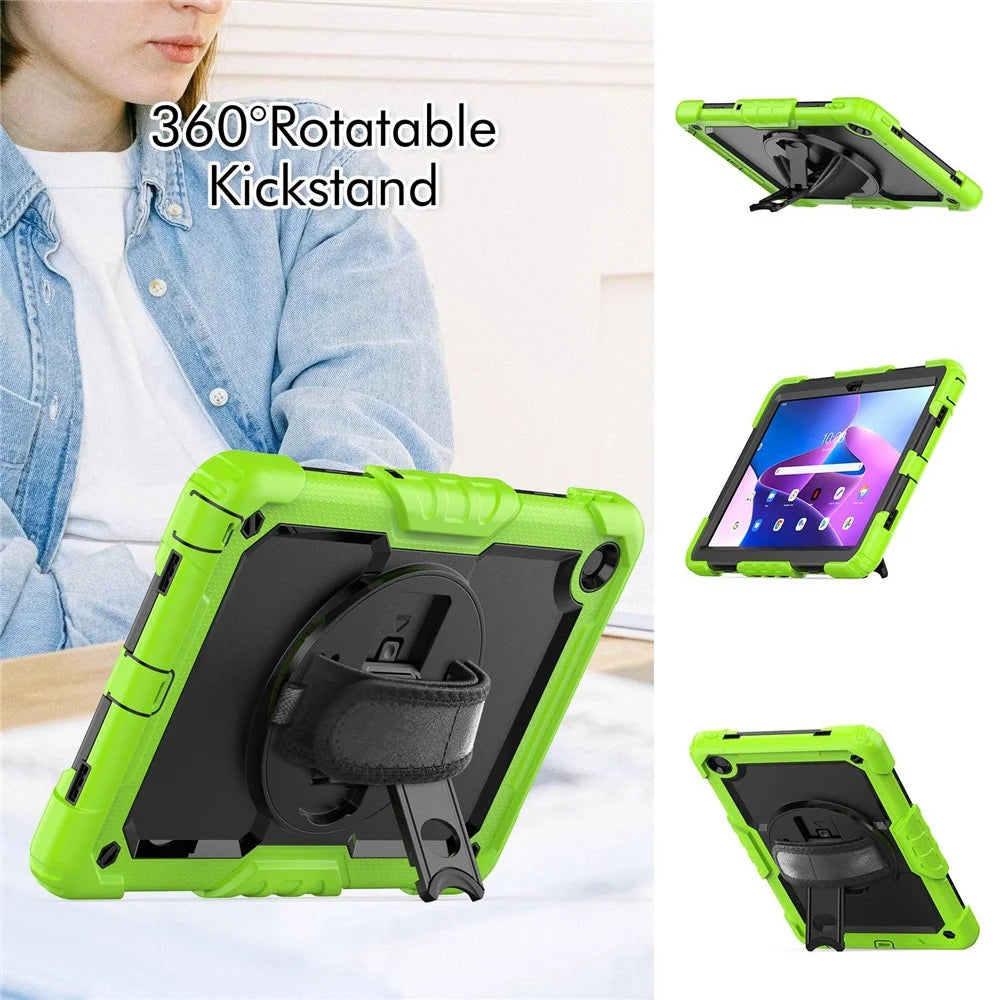 For Lenovo Tab M10 Plus (3rd Gen) / Xiaoxin Pad 2022 10.6 inch 125FU / 128FU Silicone+PC Protective Case with Shoulder Strap Anti-Scratch Cover Shockproof Portable Tablet Kickstand Case - Yellow Green - 3