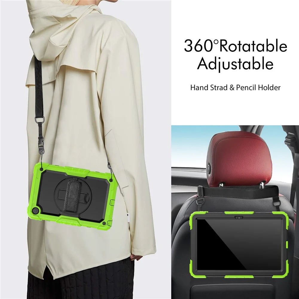For Lenovo Tab M10 Plus (3rd Gen) / Xiaoxin Pad 2022 10.6 inch 125FU / 128FU Silicone+PC Protective Case with Shoulder Strap Anti-Scratch Cover Shockproof Portable Tablet Kickstand Case - Yellow Green - 5