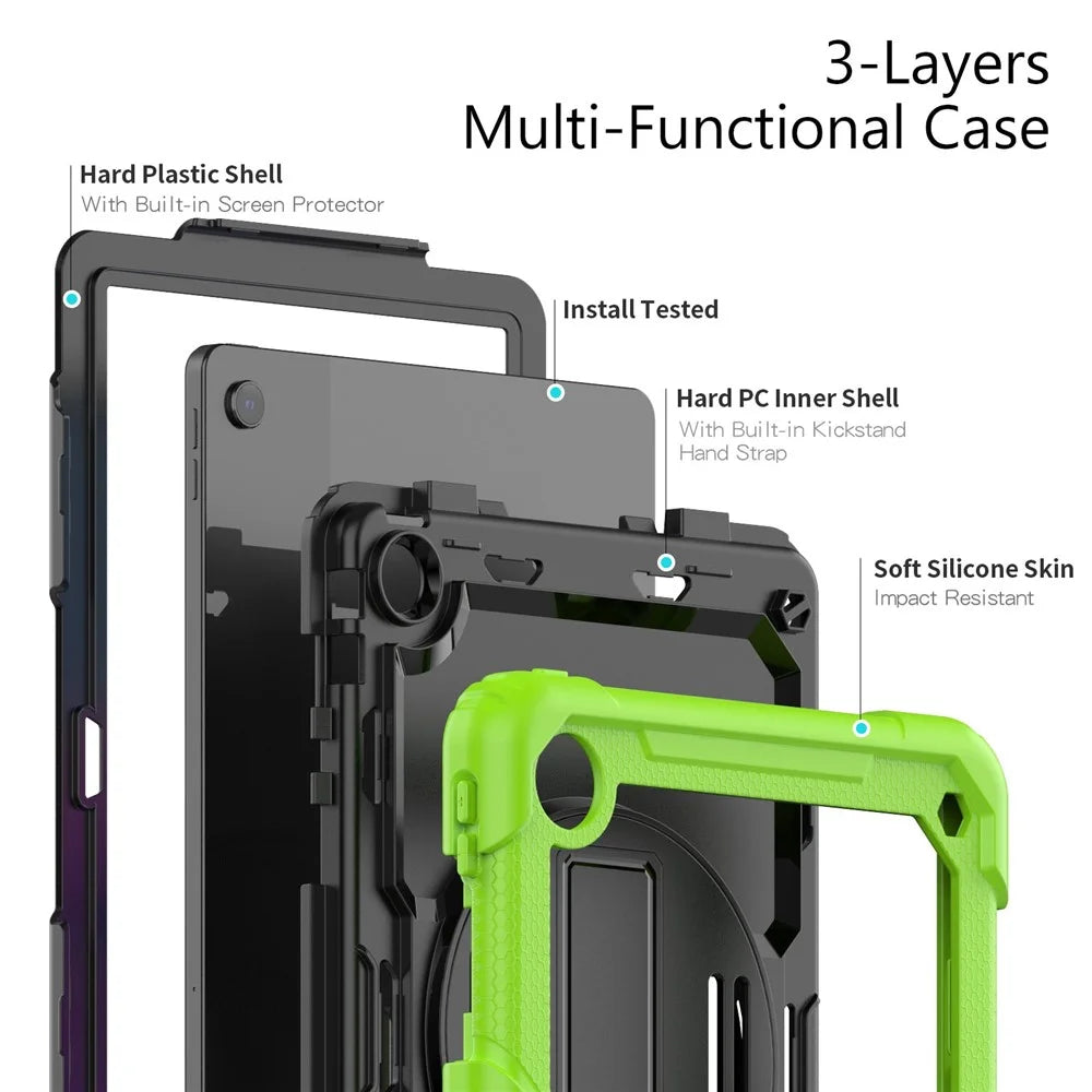 For Lenovo Tab M10 Plus (3rd Gen) / Xiaoxin Pad 2022 10.6 inch 125FU / 128FU Silicone+PC Protective Case with Shoulder Strap Anti-Scratch Cover Shockproof Portable Tablet Kickstand Case - Yellow Green - 6