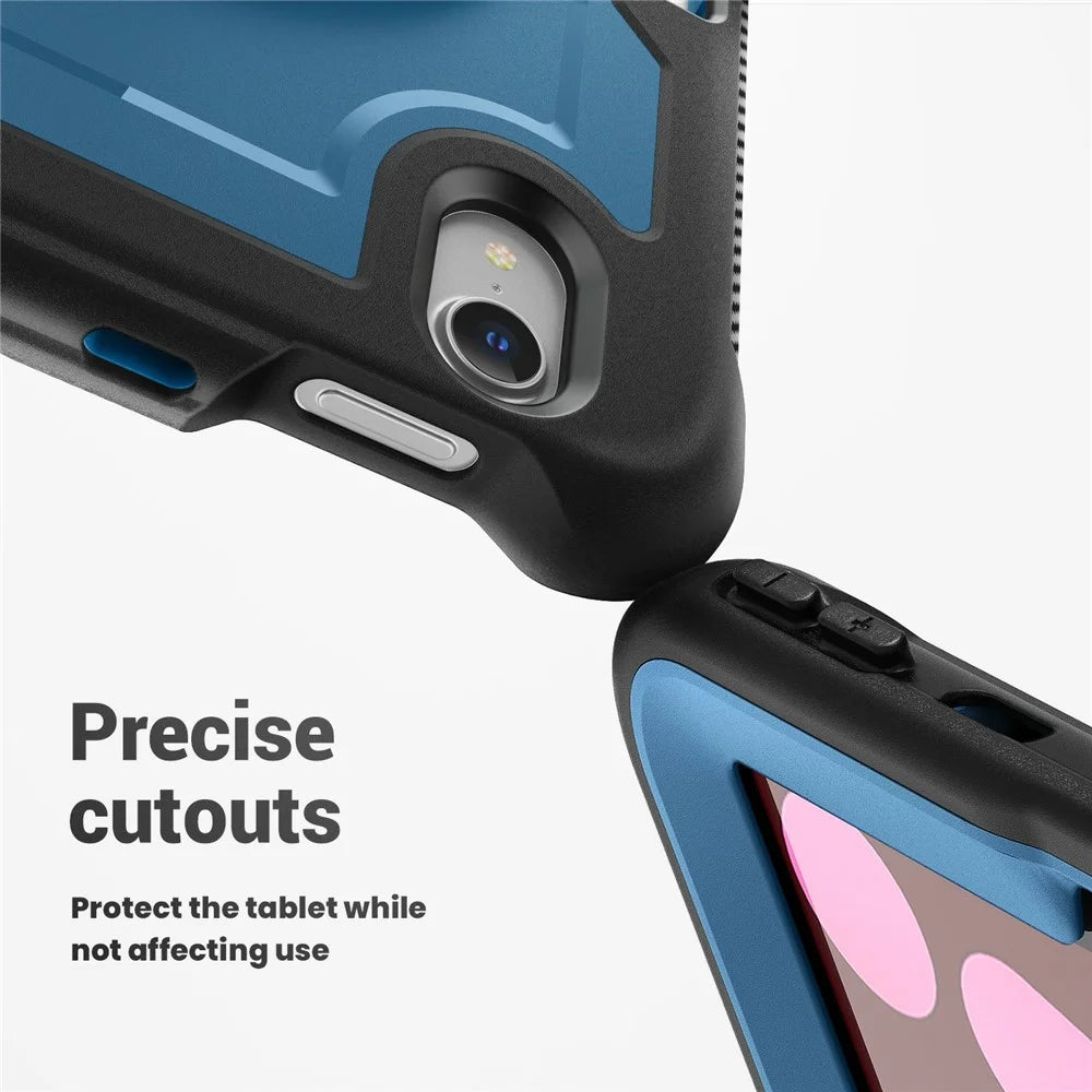 For iPad mini (2024) / (2021) Case Hand Strap Kickstand PC + TPU Tablet Cover with Pencil Holder - Navy Blue - 4