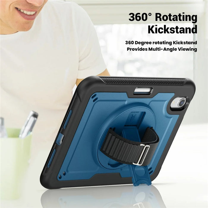 For iPad mini (2024) / (2021) Case Hand Strap Kickstand PC + TPU Tablet Cover with Pencil Holder - Navy Blue - 5