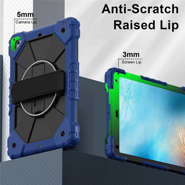 Tablet Case For iPad 9.7-inch (2018) / (2017) / Air 2 Silicone + PC Kickstand Cover with Handy Strap, Shoulder Strap - Navy Blue / Black - 3