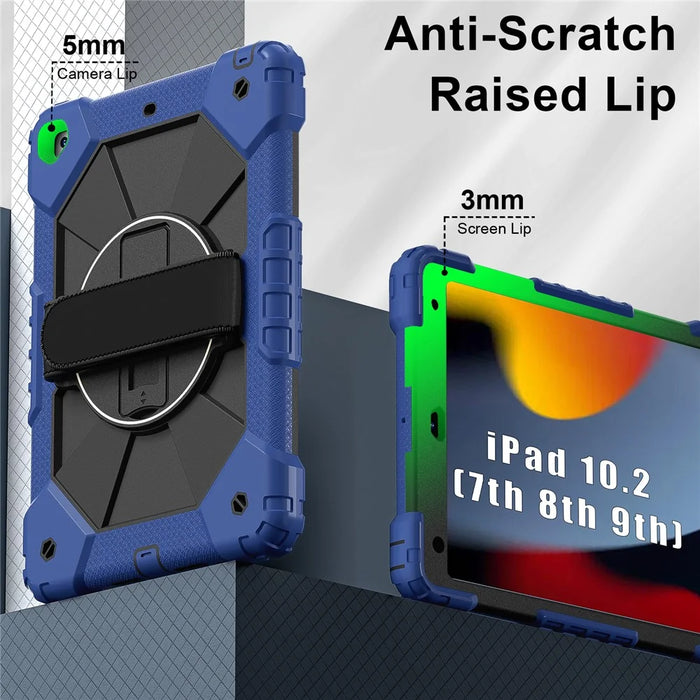 Tablet Case For iPad 10.2 (2021) / (2020) / (2019) Silicone + PC Kickstand Cover with Handy Strap, Shoulder Strap - Blue / Black - 3