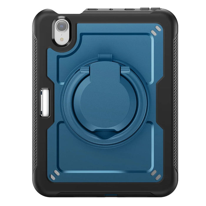 For iPad mini (2024)  /  (2021) Case Rotating Kickstand PC + TPU Shockproof Tablet Cover with Shoulder Strap - Navy Blue - 2