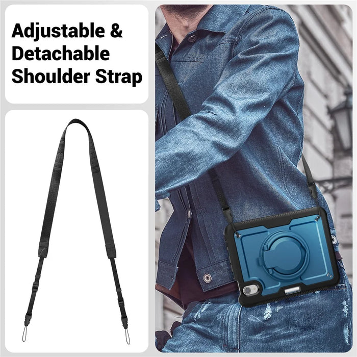For iPad mini (2024)  /  (2021) Case Rotating Kickstand PC + TPU Shockproof Tablet Cover with Shoulder Strap - Navy Blue - 6