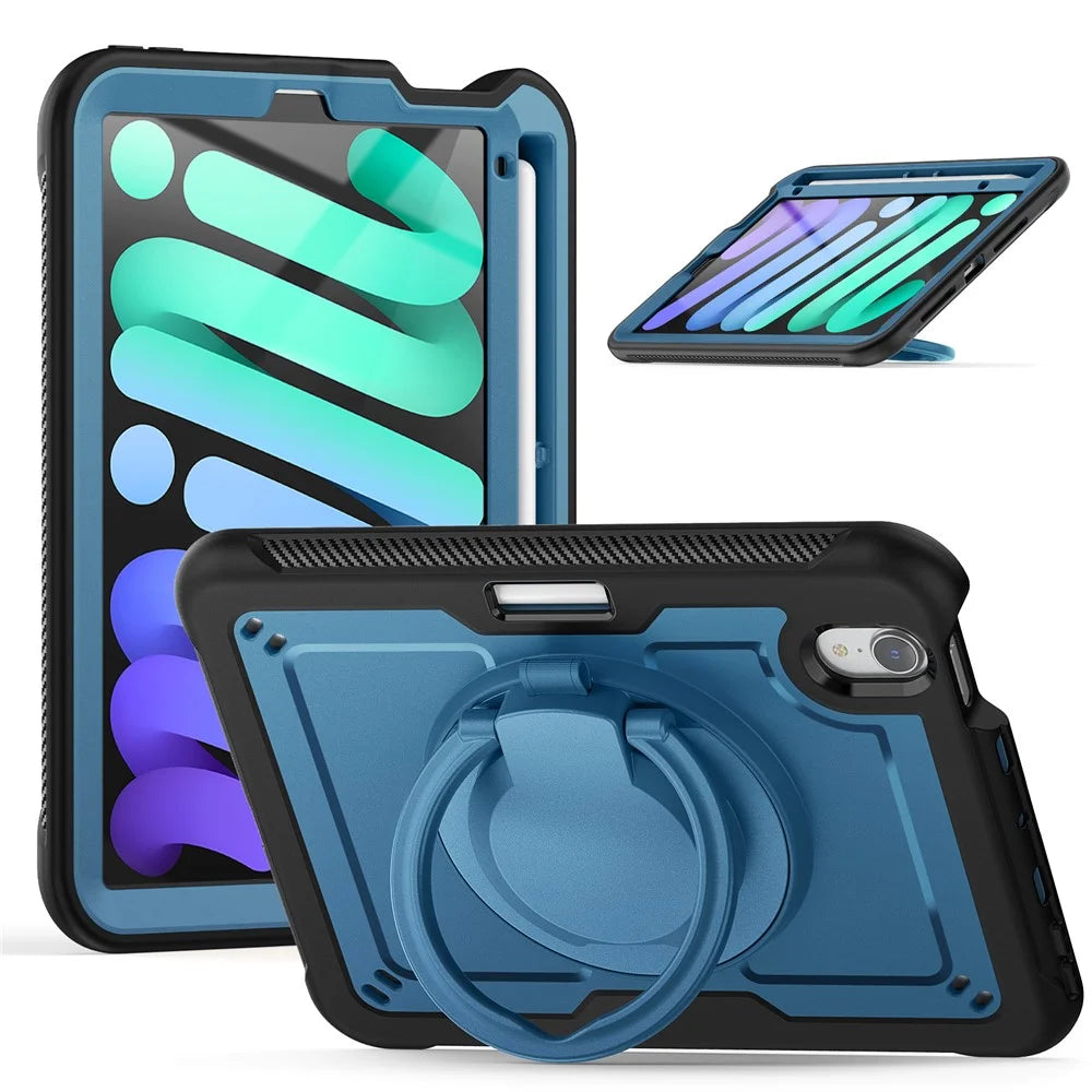 For iPad mini (2024)  /  (2021) Case Rotating Kickstand PC + TPU Shockproof Tablet Cover - Navy Blue - 1