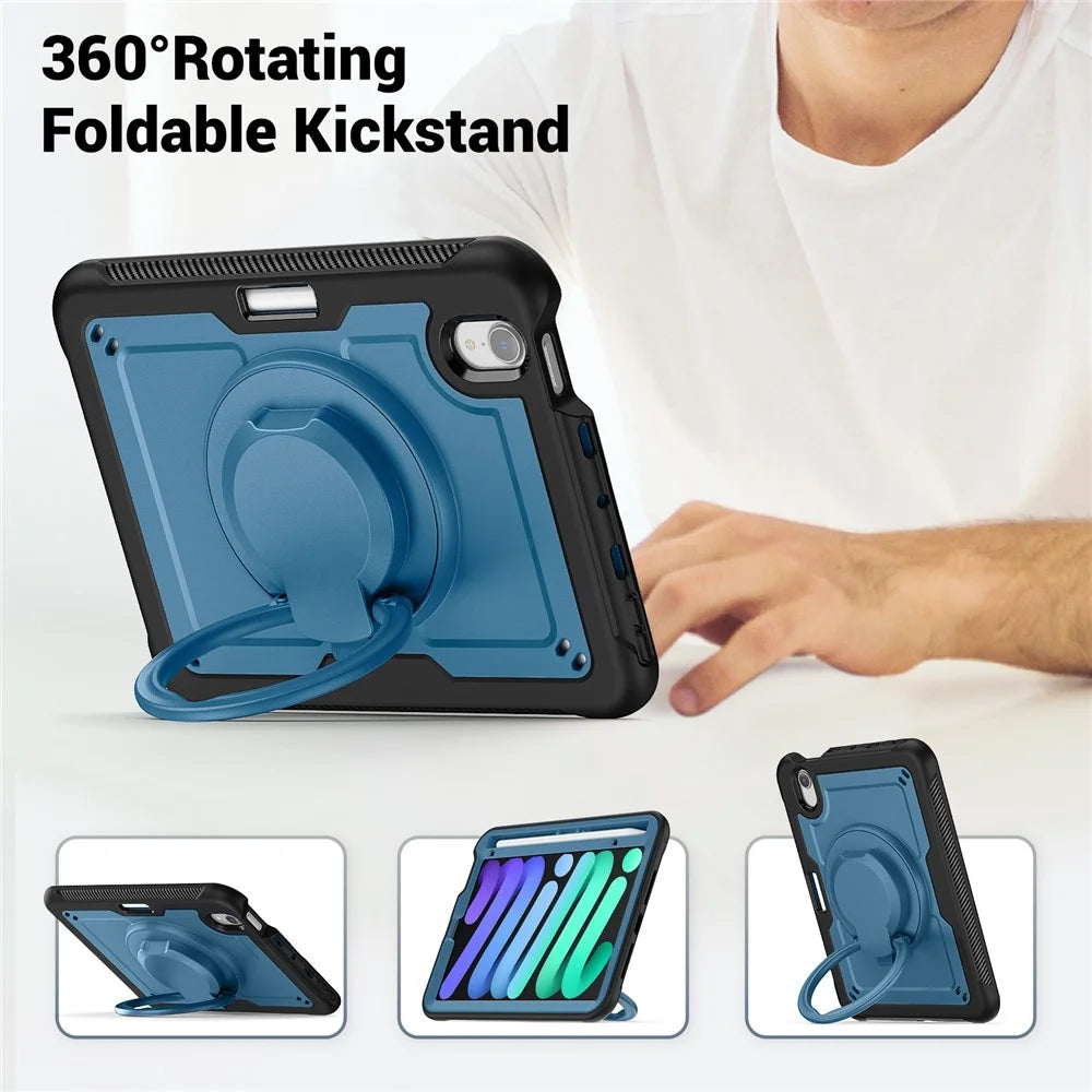 For iPad mini (2024)  /  (2021) Case Rotating Kickstand PC + TPU Shockproof Tablet Cover - Navy Blue - 3